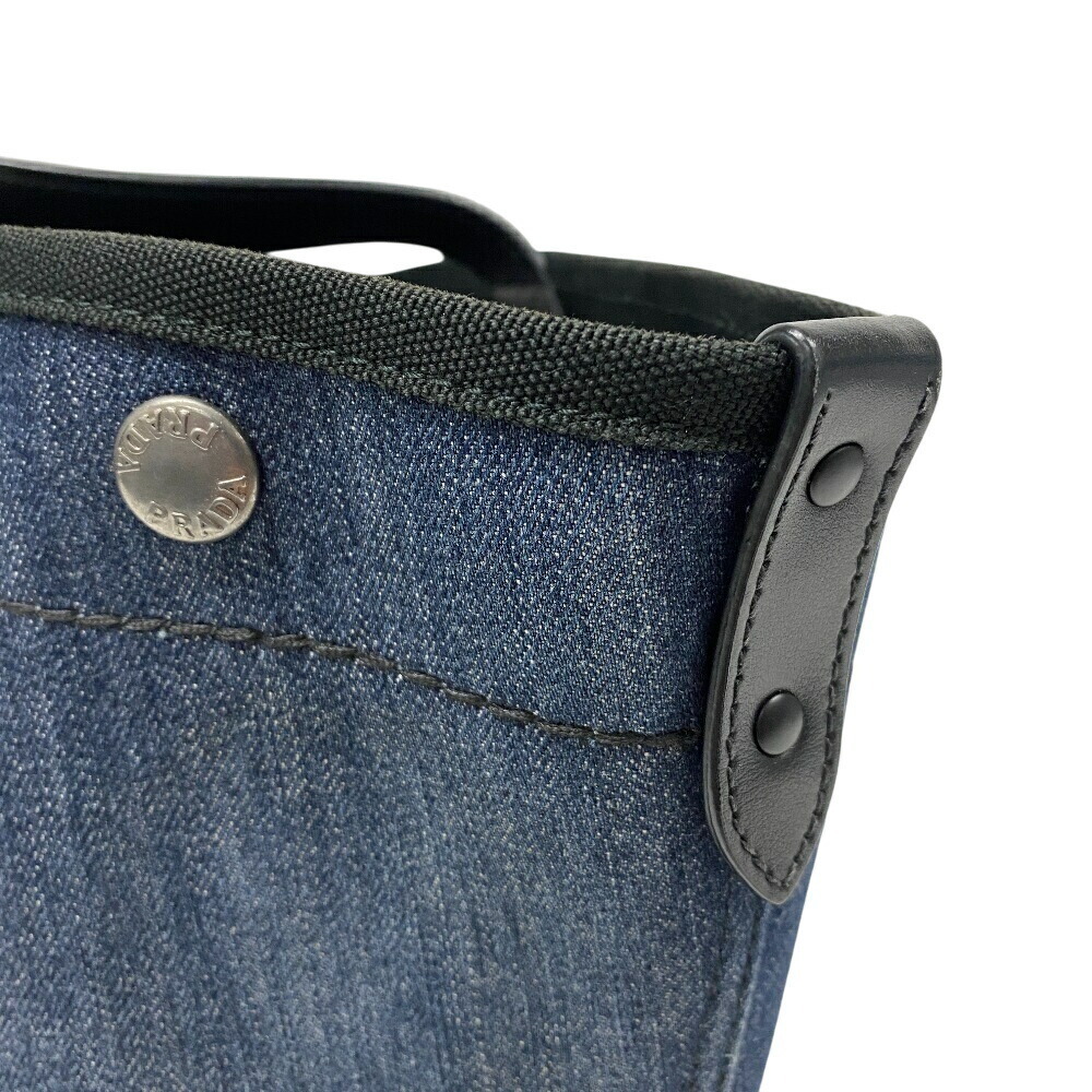 PRADA Canapa Denim Tote Bag Handbag Shoulder Laptop Compatible Navy Blue - Picture 6 of 10